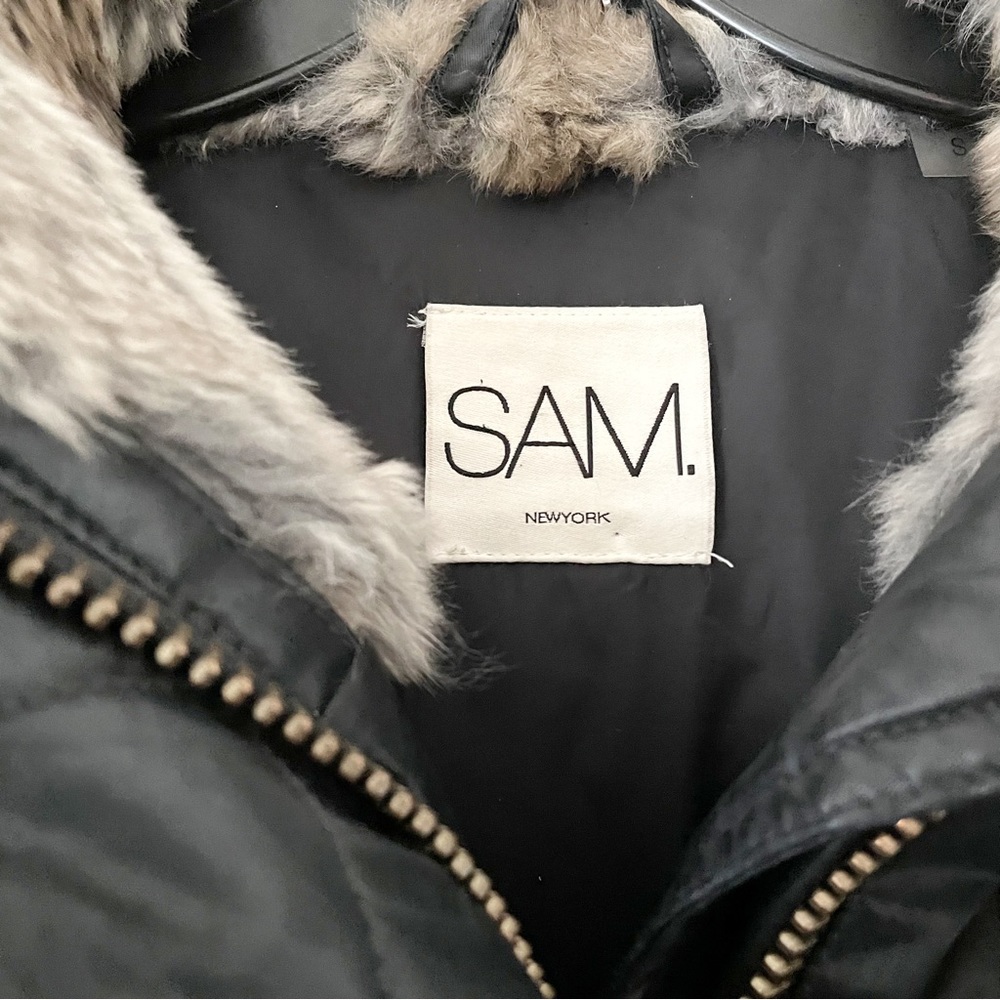 SAM. Black Puffer Jacket with Fur Trim - Picture 15 of 16